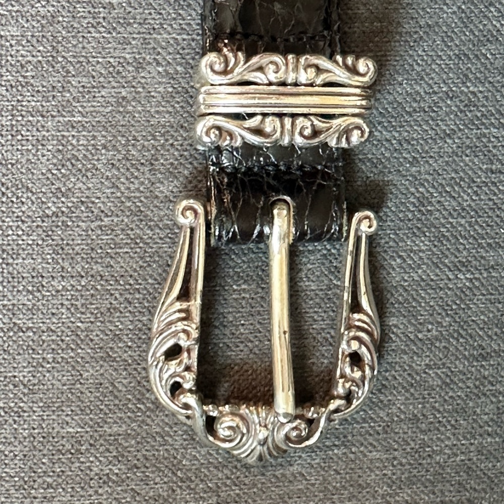 Brighton Black Croc-Embossed Belt with Silver Accents